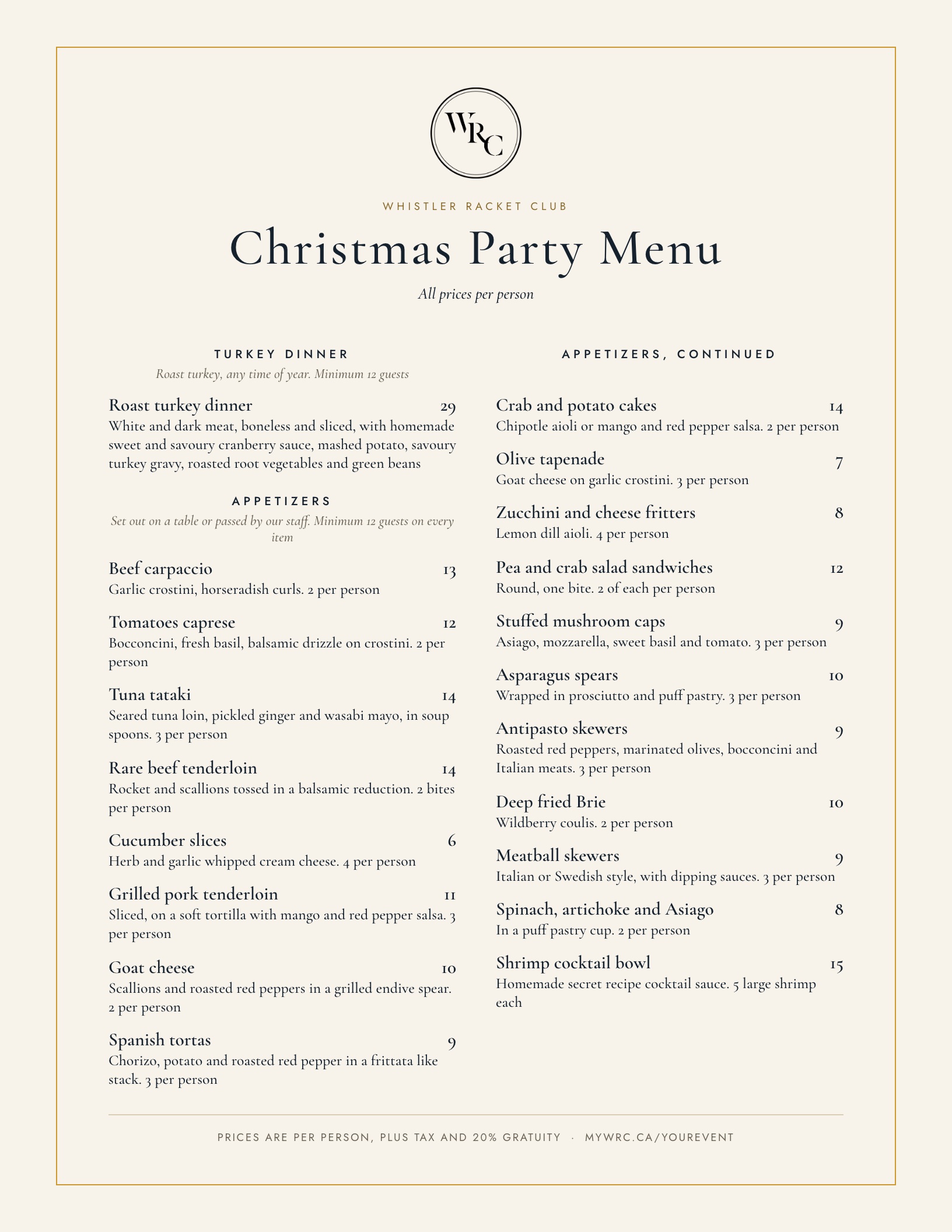 Christmas Party Menu, page 1