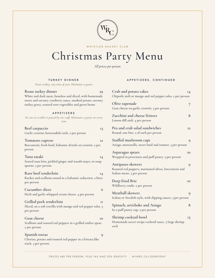 Christmas Party Menu, page 1