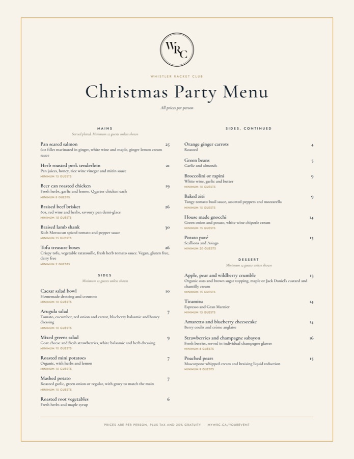 Christmas Party Menu, page 2